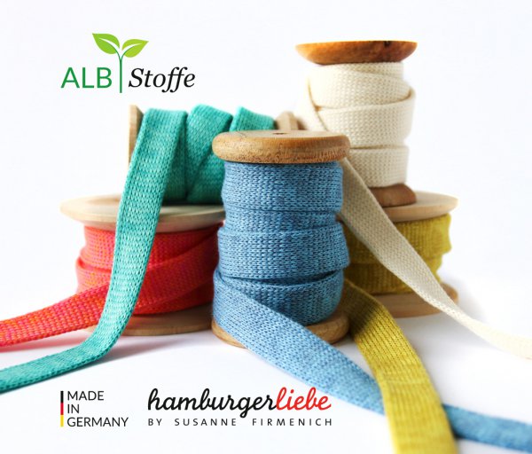 Bio Flachkordel - 1,2 cm - türkis/meringa - A16/A17 - Albstoffe - Hamburger Liebe